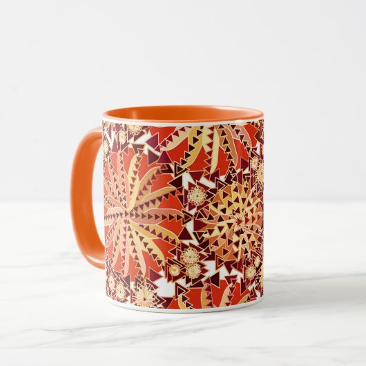 Tribal Mandala Print, Rust Oranje en Brown Mok (Voorkant links)
