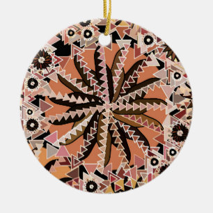 Tribal Mandala Print, Taupe Tan en Beige Keramisch Ornament