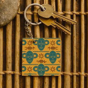 Tribal Mask Afrikaans etnisch gezichtspatroon Sleutelhanger