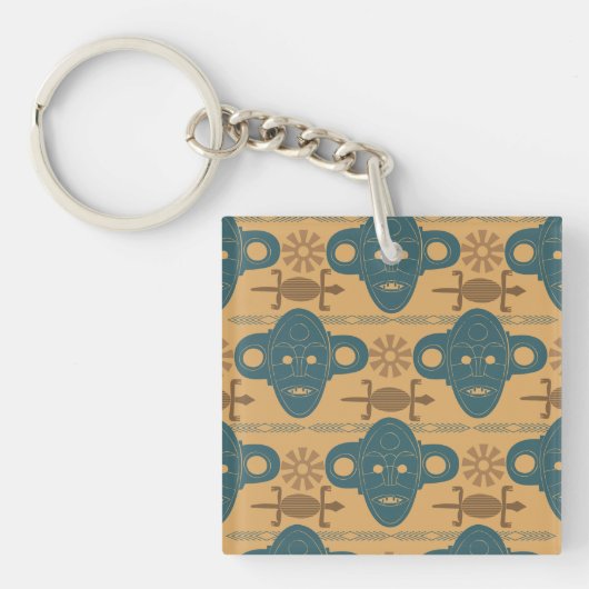 Tribal Mask Afrikaans etnisch gezichtspatroon Sleutelhanger (Voorkant)