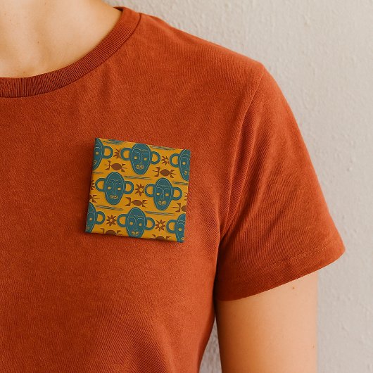 Tribal Mask Afrikaans etnisch gezichtspatroon Vierkante Button 5,1 Cm