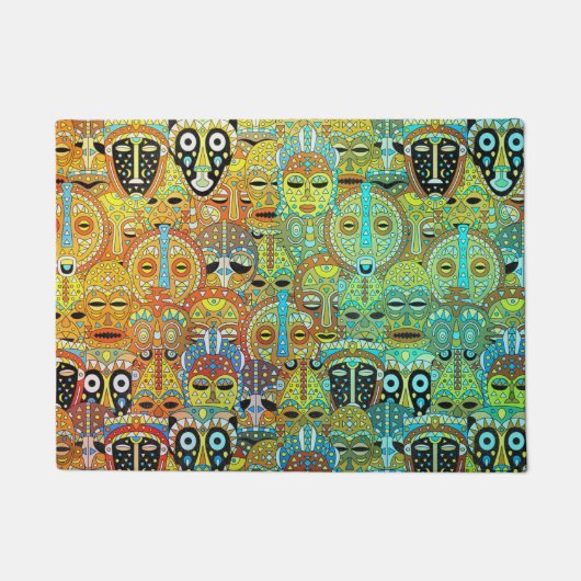 Tribal Mask Pattern Vertaald met Gold Deurmat (Voorkant)