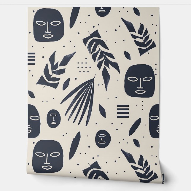 Tribal Masks Black Cream Behang (Afrollen)