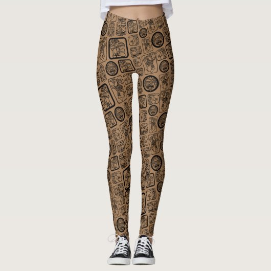 Tribal MAYA oud maskerpatroon 1 Leggings (Voorkant)