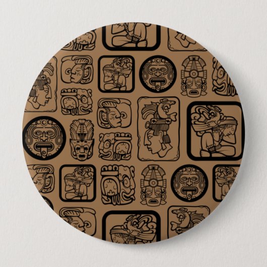 Tribal MAYA oud maskerpatroon 1 Ronde Button 4,0 Cm (Voorkant)