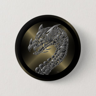 Tribal Metallic Dragon Ronde Button 5,7 Cm