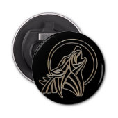 Tribal Metallic Howling Wolf Emblem Button Flesopener (Voorkant)
