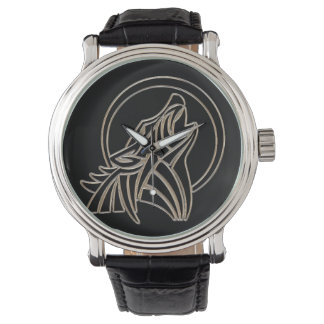 Tribal Metallic Howling Wolf Emblem Horloge