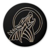 Tribal Metallic Howling Wolf Emblem Keramische Knop (Voorkant)