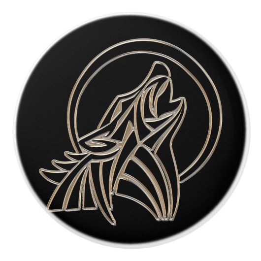 Tribal Metallic Howling Wolf Emblem Keramische Knop (Voorkant)