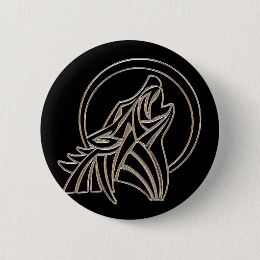 Tribal Metallic Howling Wolf Emblem Ronde Button 5,7 Cm (Voorkant)
