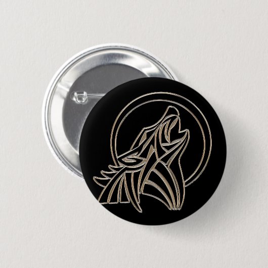 Tribal Metallic Howling Wolf Emblem Ronde Button 5,7 Cm (Voorkant /achterkant)