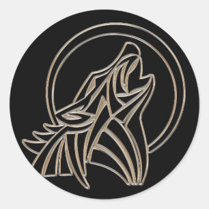 Tribal Metallic Howling Wolf Emblem Ronde Sticker
