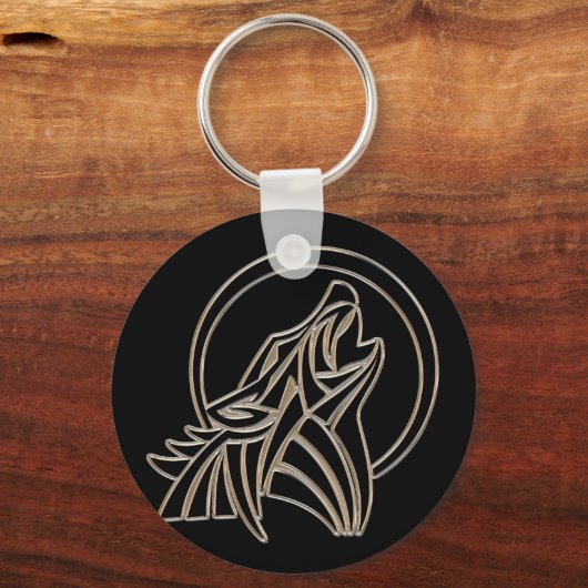 Tribal Metallic Howling Wolf Emblem Sleutelhanger (Voorkant)