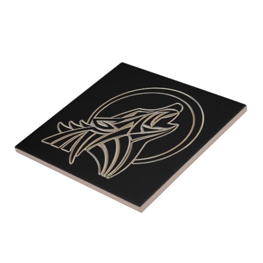 Tribal Metallic Howling Wolf Emblem Tegeltje (Zijkant)