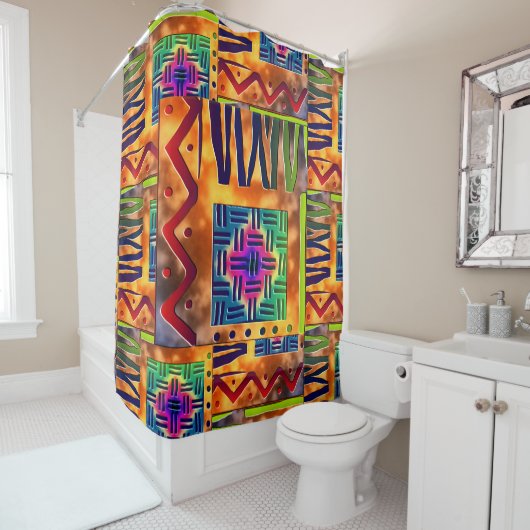 Tribal Mud Cloth Print Douchegordijn (In situ)