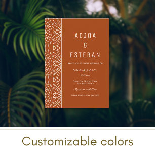 Tribal Mudcloth Burnt Sinaasappel bruiloft uitnodi Kaart