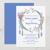 Tribal Native American Blue Feathers Boho Wedding Kaart (Voorkant / Achterkant)