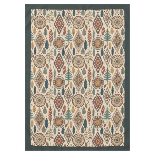 Tribal Native Ethnic Feathers pastel blauw koper Tafelkleed (Voorkant)