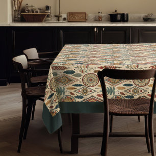 Tribal Native Ethnic Feathers pastel blauw koper Tafelkleed