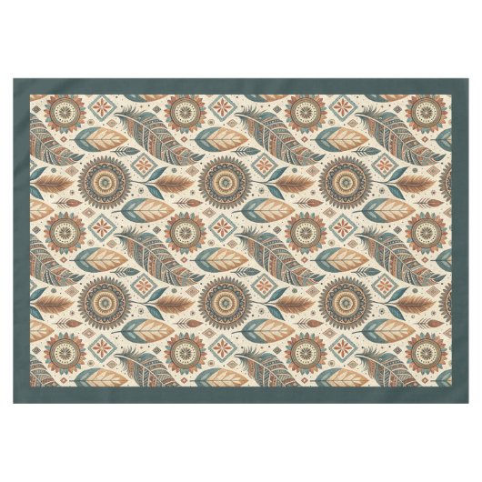 Tribal Native Etnische pastel aardse kleuren veren Tafelkleed (Voorkant (Horizontaal))