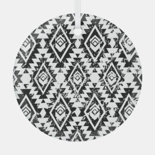 Tribal Navajo: zwart wit geometrisch. Glas Ornament