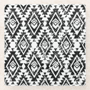 Tribal Navajo: zwart wit geometrisch. Glazen Onderzetter