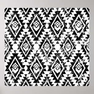 Tribal Navajo: zwart wit geometrisch. Poster