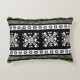 Tribal Navajo, zwart wit groen patroon. Accent Kussen
