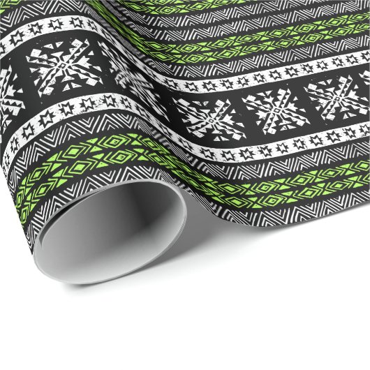 Tribal Navajo, zwart wit groen patroon. Cadeaupapier (Rol Hoek)