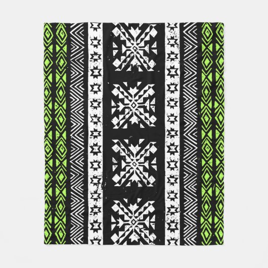 Tribal Navajo, zwart wit groen patroon. Fleece Deken (Voorkant)
