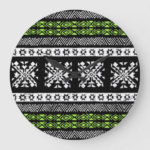 Tribal Navajo, zwart wit groen patroon. Grote Klok