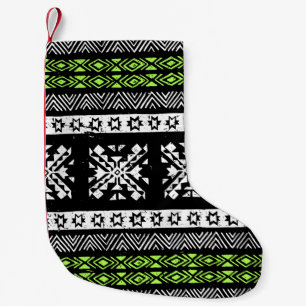 Tribal Navajo, zwart wit groen patroon. Kleine Kerstsok