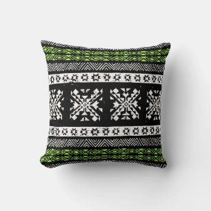 Tribal Navajo, zwart wit groen patroon. Kussen