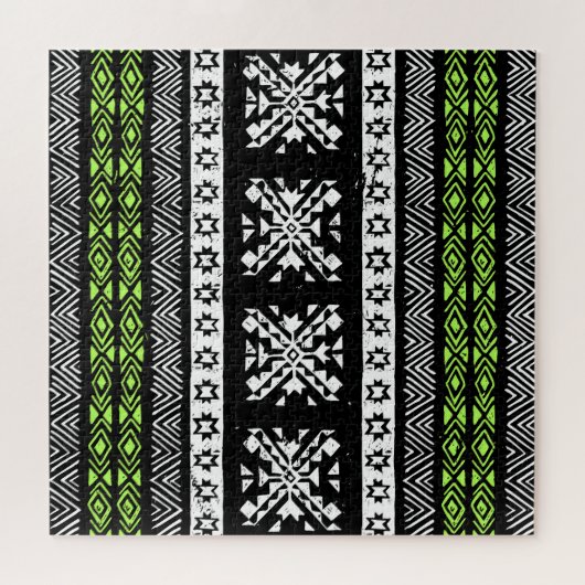 Tribal Navajo, zwart wit groen patroon. Legpuzzel (Horizontaal)