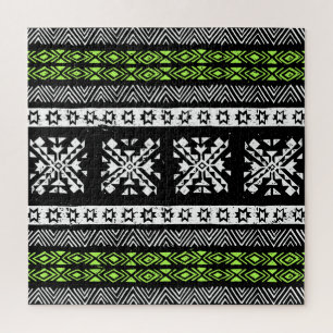Tribal Navajo, zwart wit groen patroon. Legpuzzel