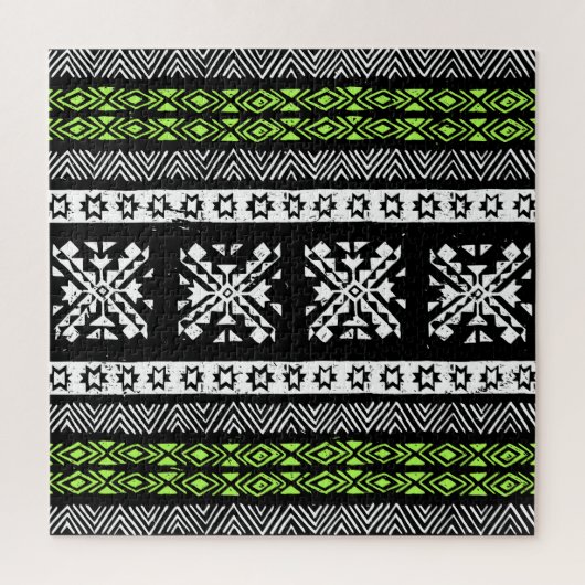 Tribal Navajo, zwart wit groen patroon. Legpuzzel (Verticaal)