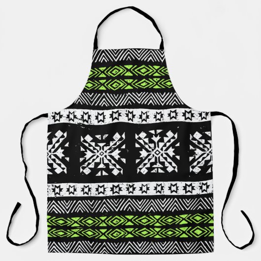 Tribal Navajo, zwart wit groen patroon. Schort (Voorkant)