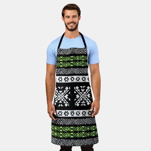 Tribal Navajo, zwart wit groen patroon. Schort (Gedragen)