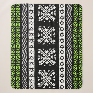 Tribal Navajo, zwart wit groen patroon. Sherpa Deken