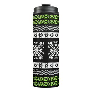 Tribal Navajo, zwart wit groen patroon. Thermosbeker