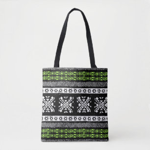 Tribal Navajo, zwart wit groen patroon. Tote Bag