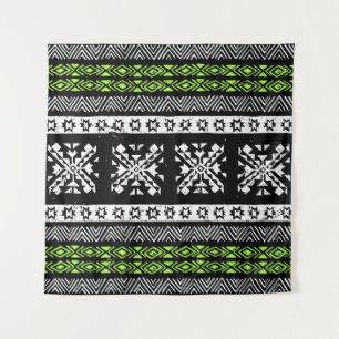 Tribal Navajo, zwart wit groen patroon. Wandkleed