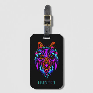 Tribal Neon Wolf gepersonaliseerd Bagagelabel