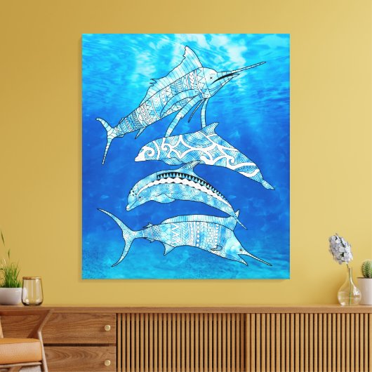 Tribal Ocean Animals Canvas Afdruk (Insitu (Woonkamer))
