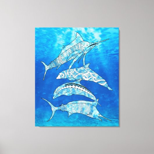 Tribal Ocean Animals Canvas Afdruk (Voorkant)