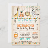 Tribal Oerwoud Animals Rustic Wild One 1st Birthda Kaart (Voorkant)