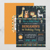 Tribal Oerwoud Safari Animals Wild One 1st Birthda Kaart (Voorkant / Achterkant)