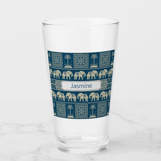 Tribal Olifant & Bomen Gepersonaliseerd Glas (Voorkant)