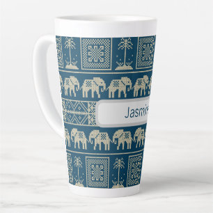 Tribal Olifant & Bomen Gepersonaliseerd Latte Mok